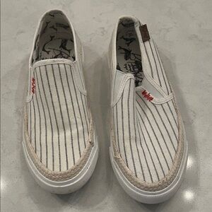 Blowfish White and Black Striped Slip-On Sneakers